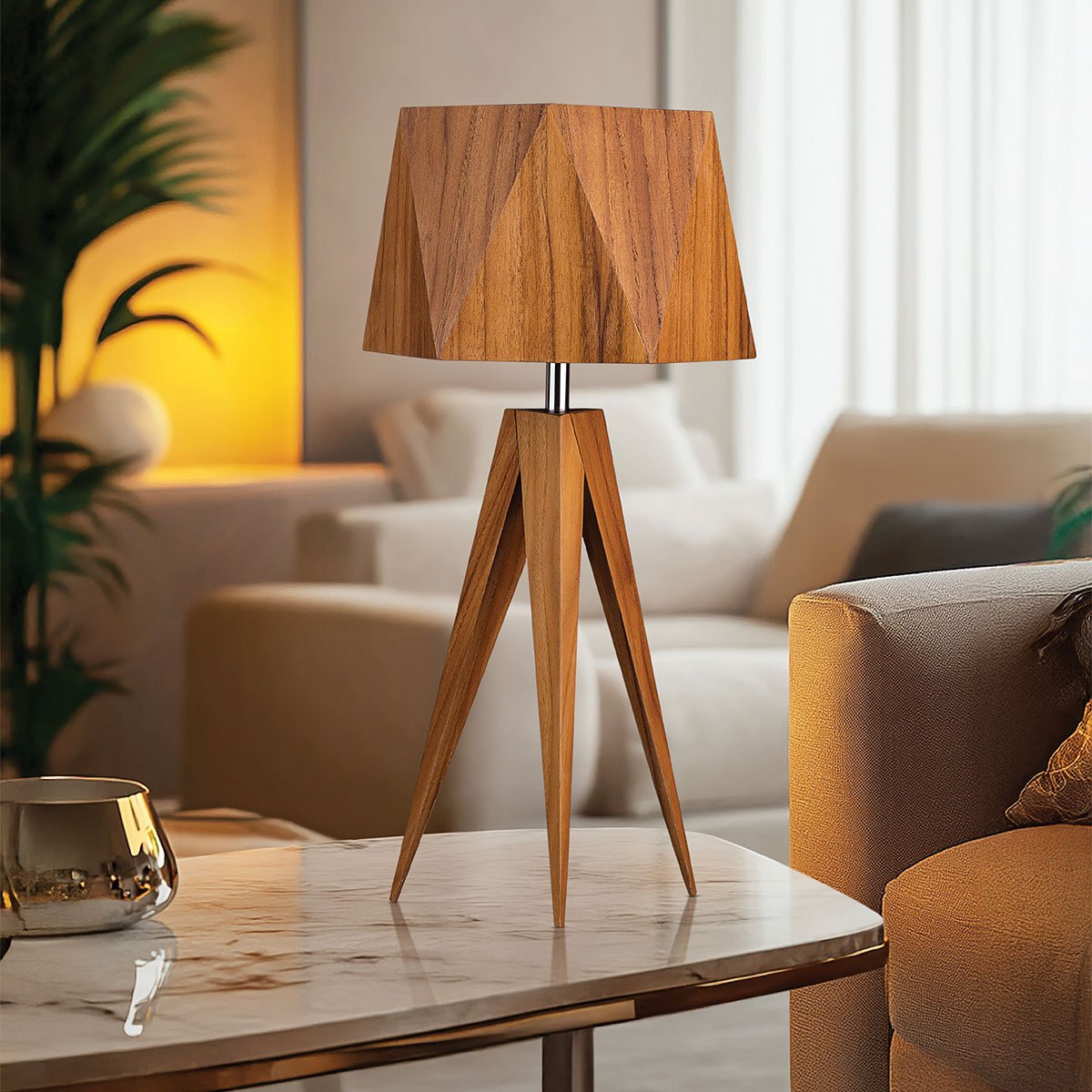 Elstead Lighting Tischleuchte ANGULAR Teakfurnier E27