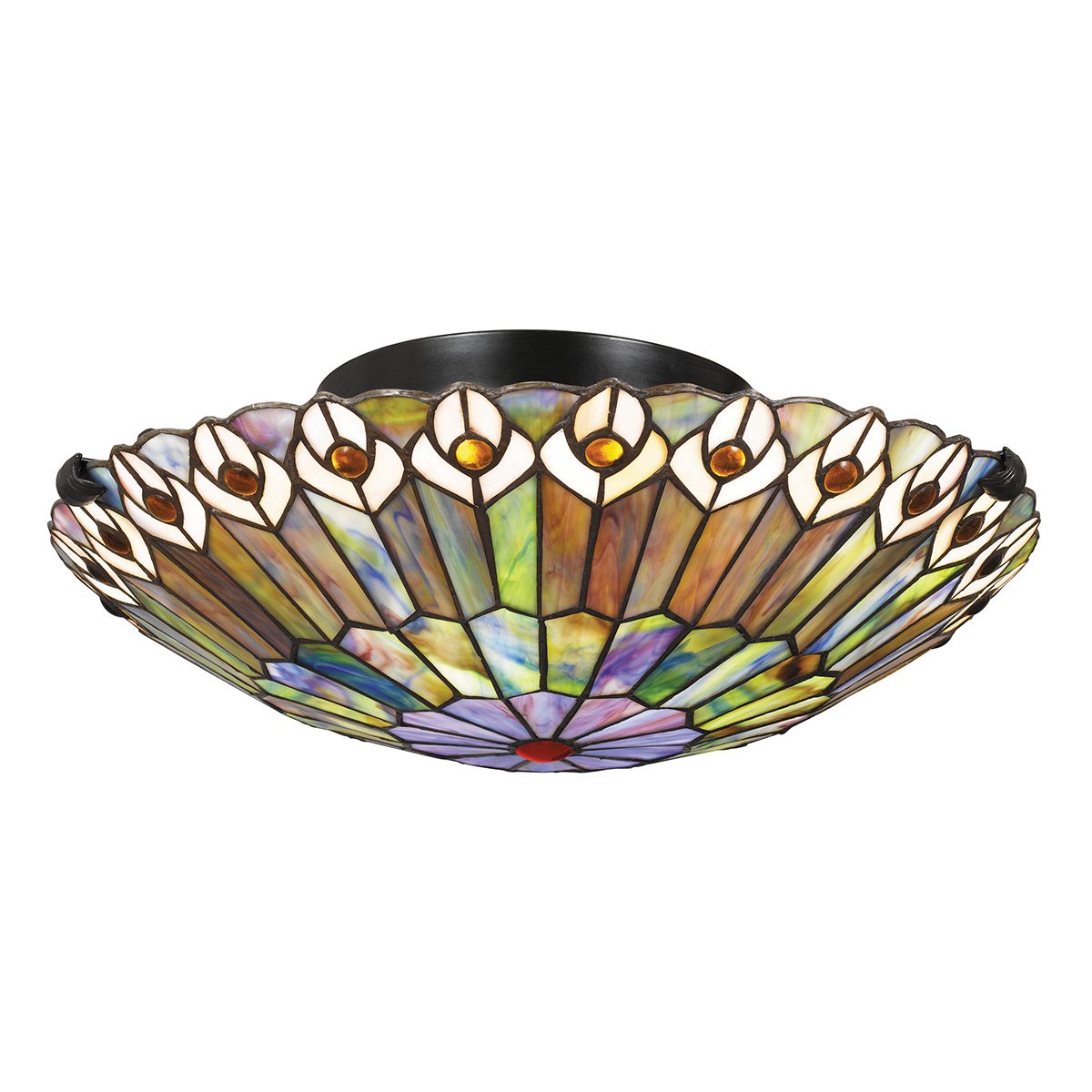 Elstead Lighting Watkins Deckenleuchte 2-flammig im Tiffany-Stil Bronze Kunstglasschirm