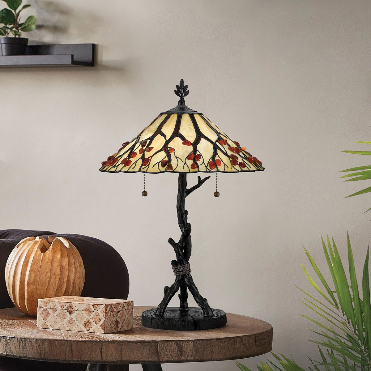Elstead Lighting Whispering Tischlampe im Tiffany-Stil Bronze cremewei�