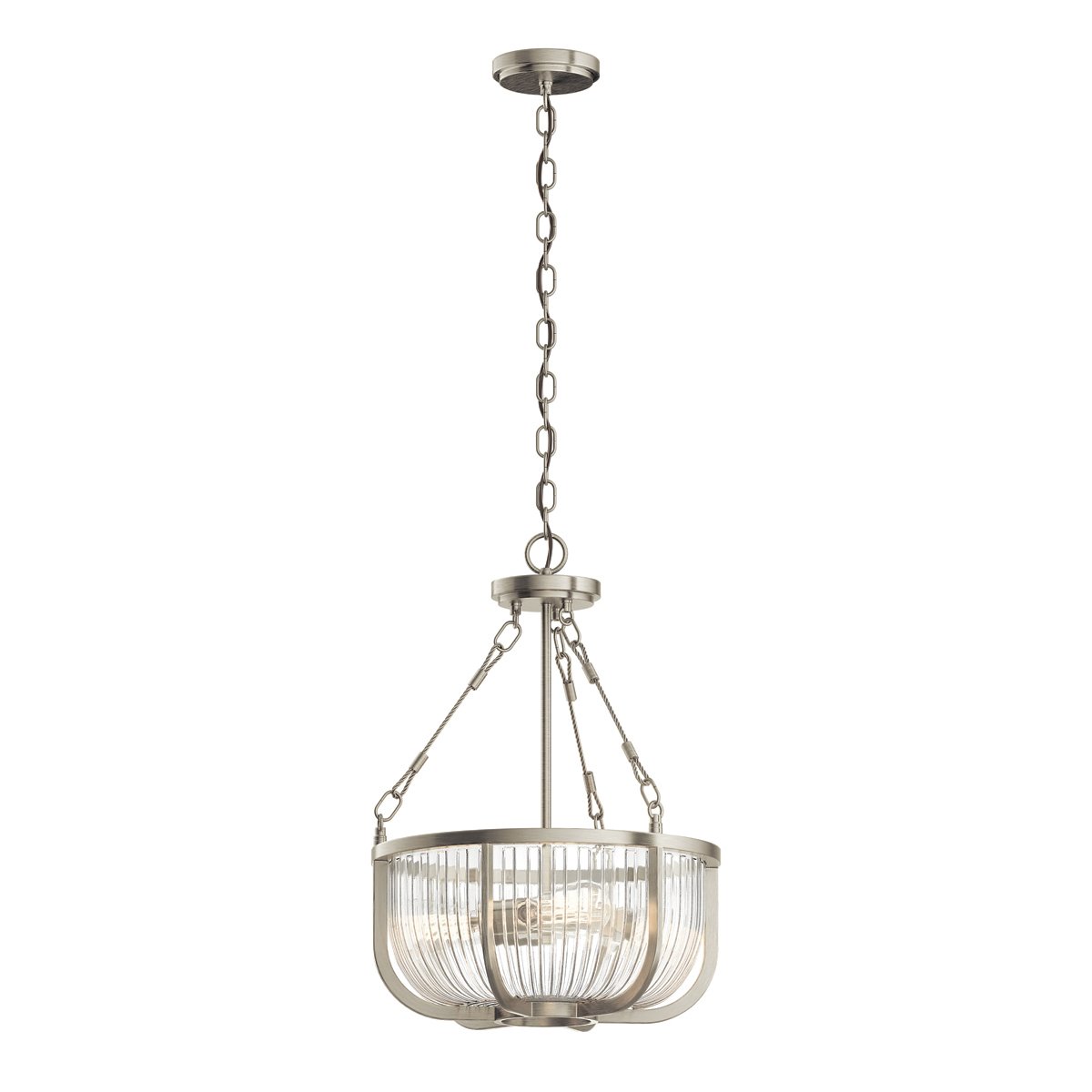 Elstead Roux H�ngeleuchte 3-flammig Glas klar Nickel geb�rstet E27
