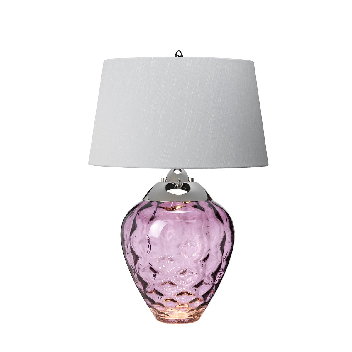 Elstead Samara Tischlampe klein Pflaume Schirm silberfarben 72cm