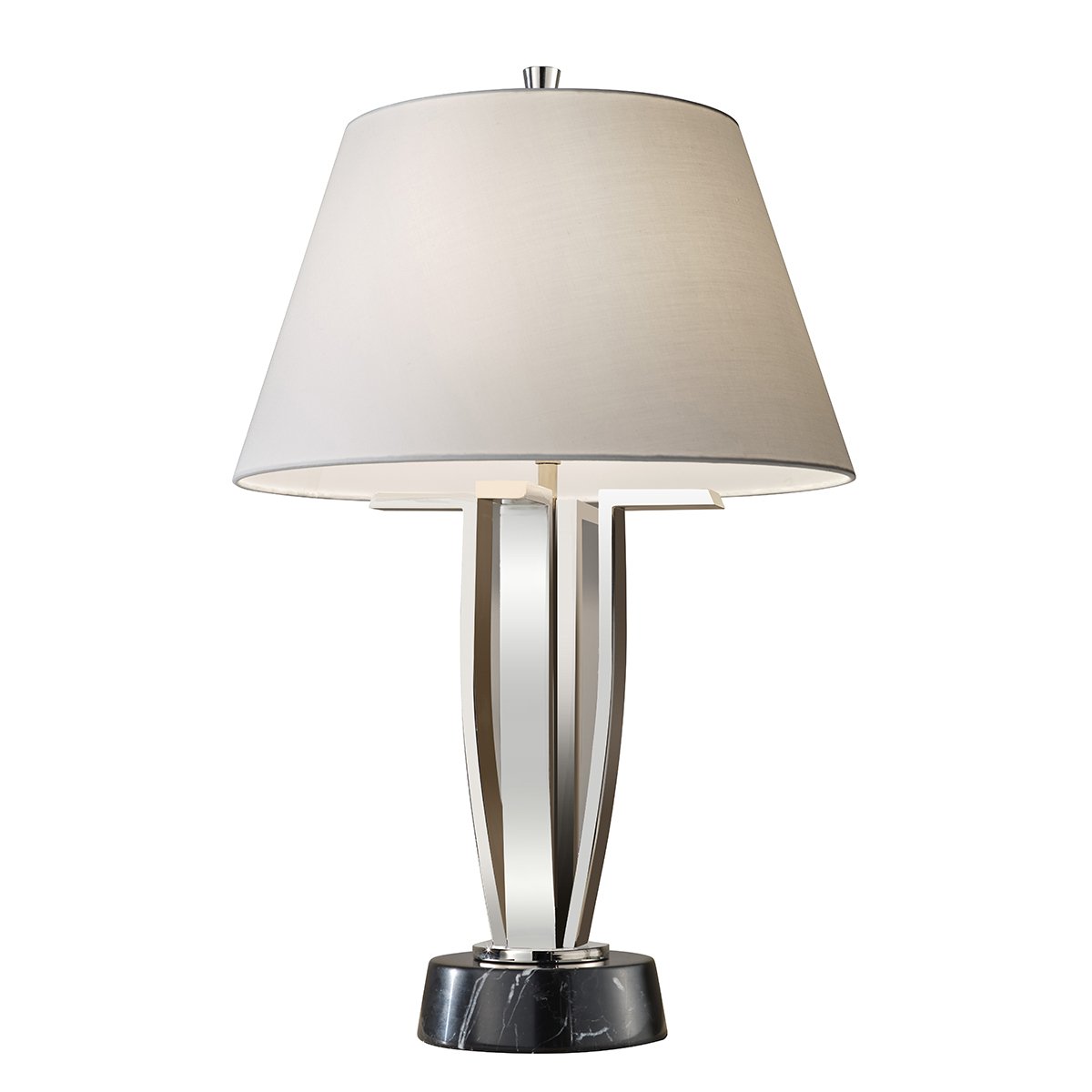 Elstead Silvershore Light Tischlampe nickel poliert Stoffschirm weiß -->  Leuchten & Lampen online kaufen im Shop