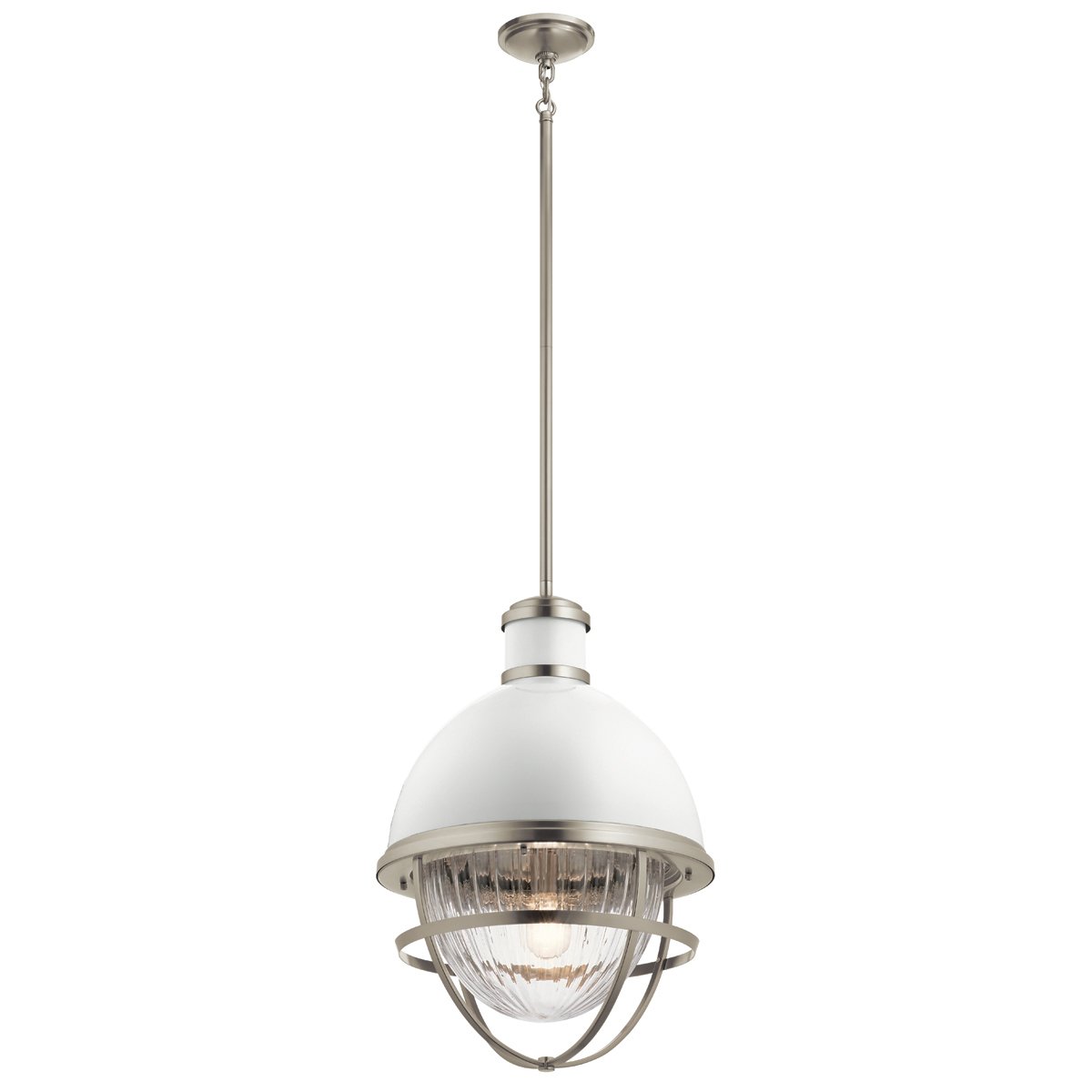 Elstead Tollis Medium H�ngeleuchte Nickel geb�rstet wei� Glas klar