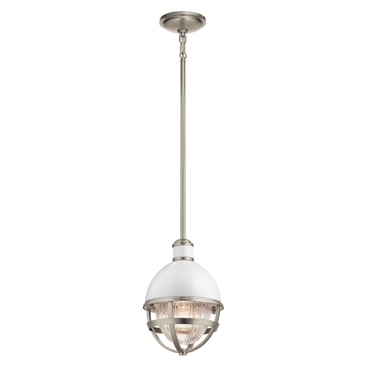 Elstead Tollis Small Pendelleuchte Nickel geb�rstet wei� Glas klar