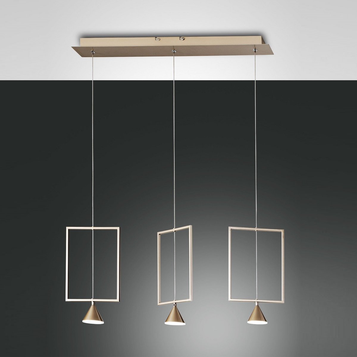 FABAS LUCE No. 3390-49-225 LED Pendelleuchte Sirio gold 3-flammig eckig dimmbar