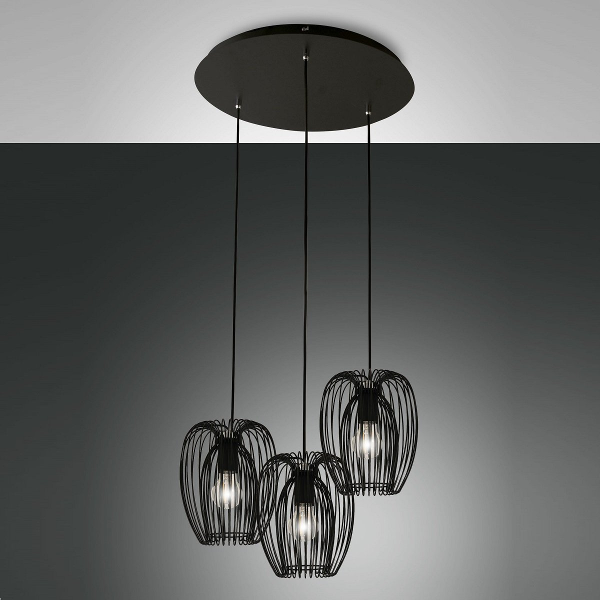 Fabas Luce 3677-47-101 Pendelleuchte Camp 3-flammig schwarz E27