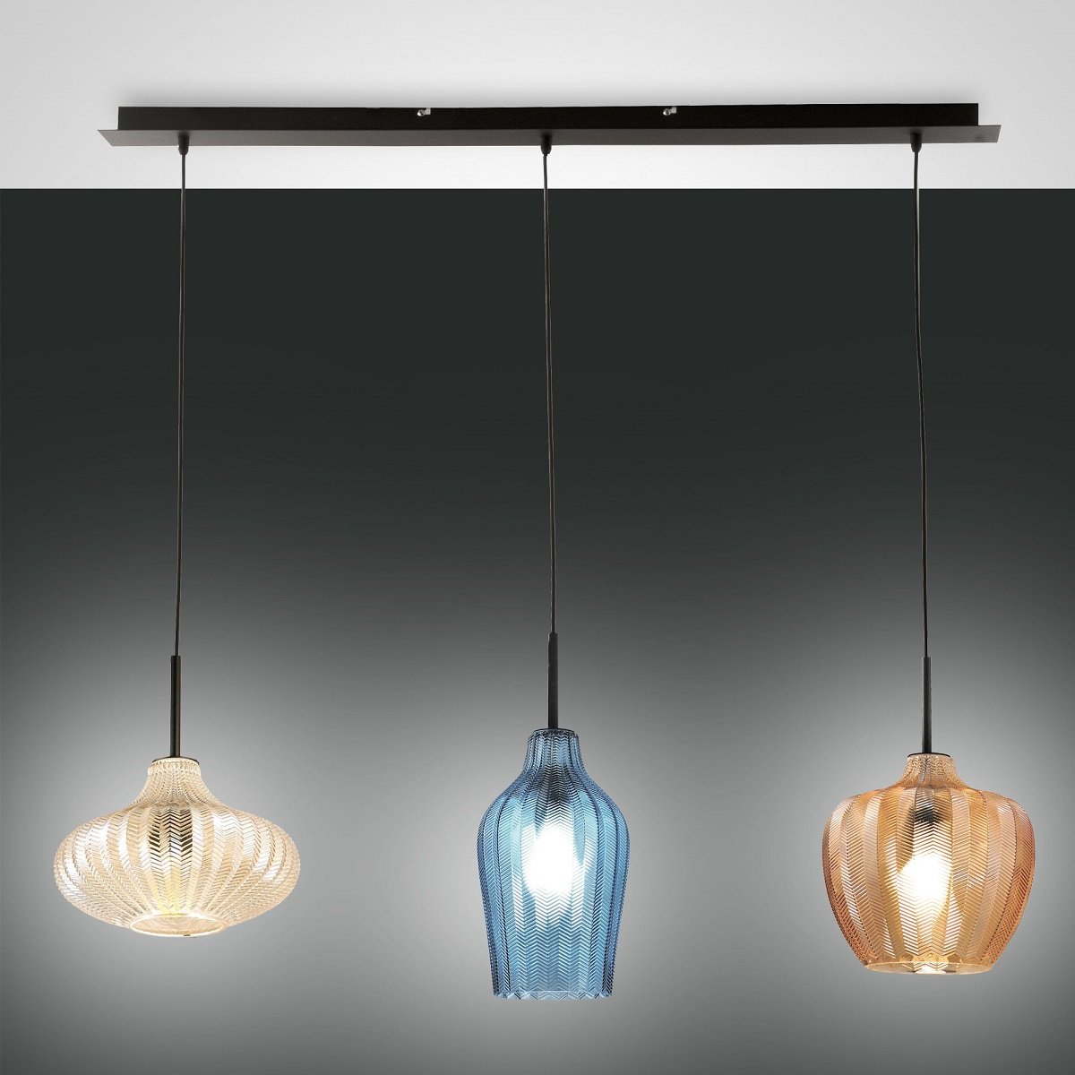 Fabas Luce 3725-48-363 Pendelleuchte Olbia 3-flammig amber azurblau champagner
