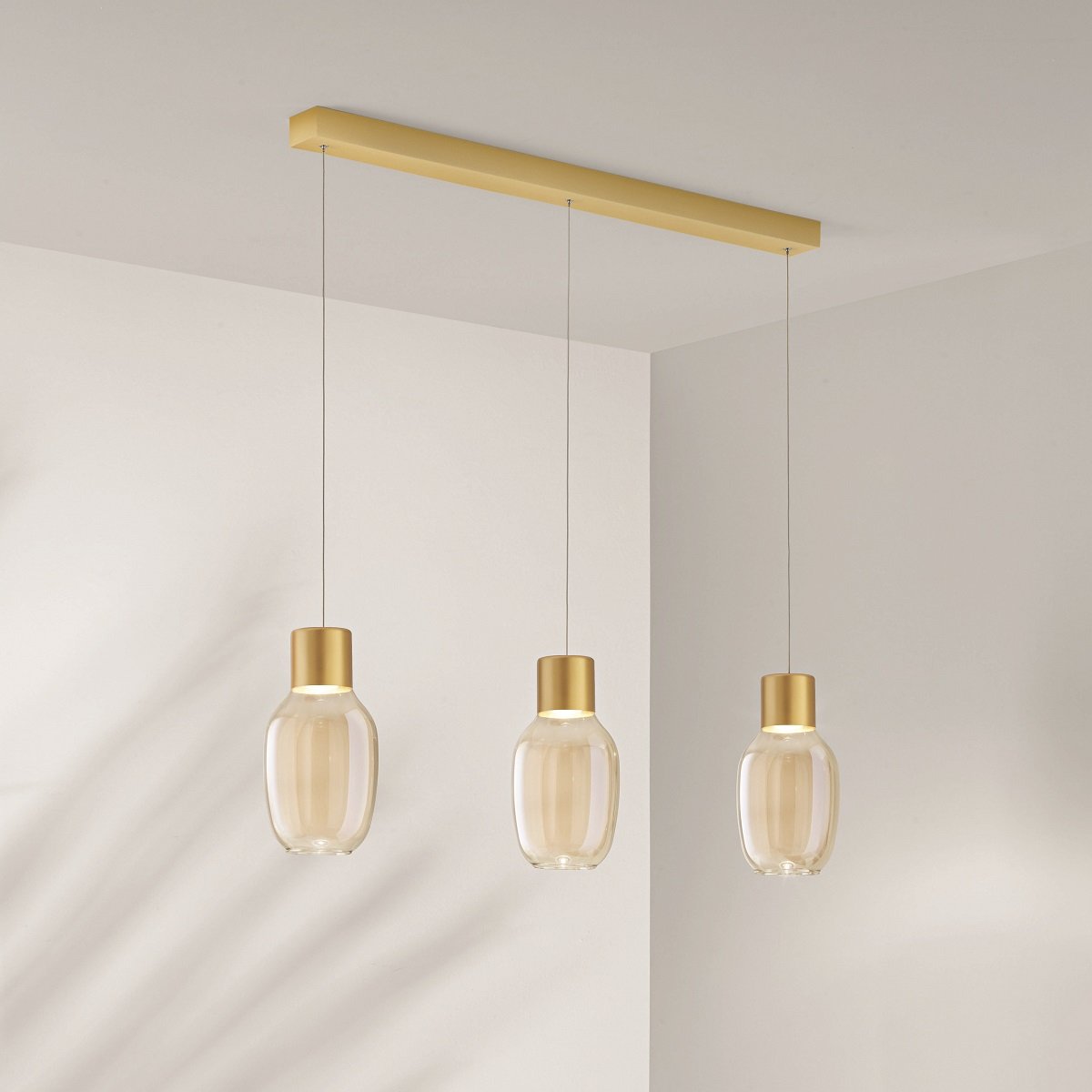 Fabas Luce 3768-48-365 LED Pendelleuchte Lapo 3-flammig in Linie cognac 3000K