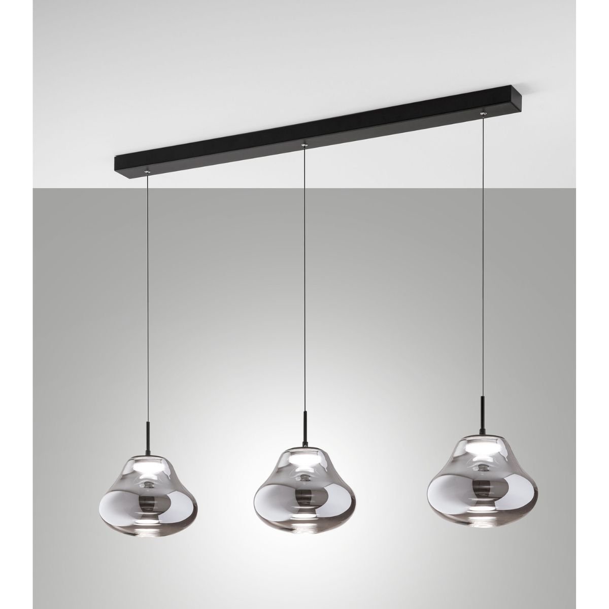 Fabas Luce 3774-48-126 LED Pendelleuchte Deva 3-flammig in Linie Grau Transparent
