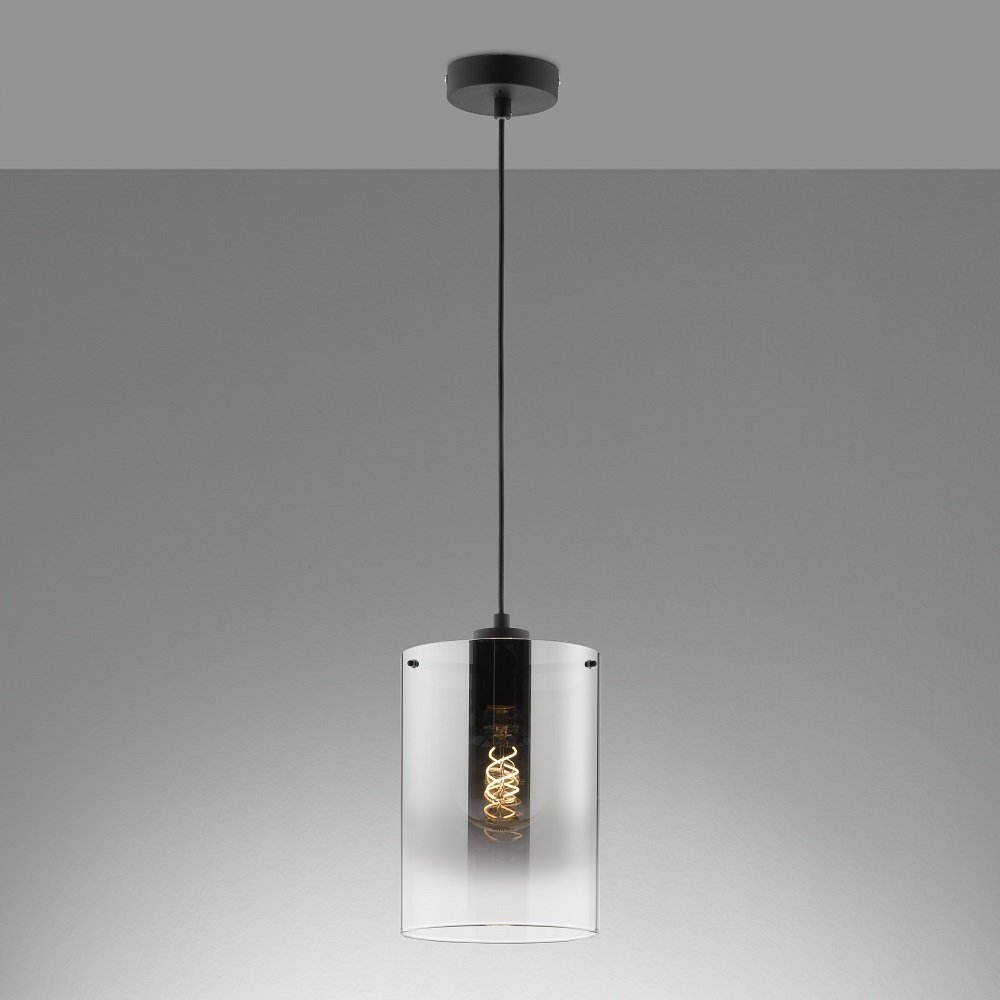Fischer & Honsel Tischleuchte Samu – Sandschwarz, Rauchfarbenes Glas, 30 Cm Hoch, Mit Schnurschalter