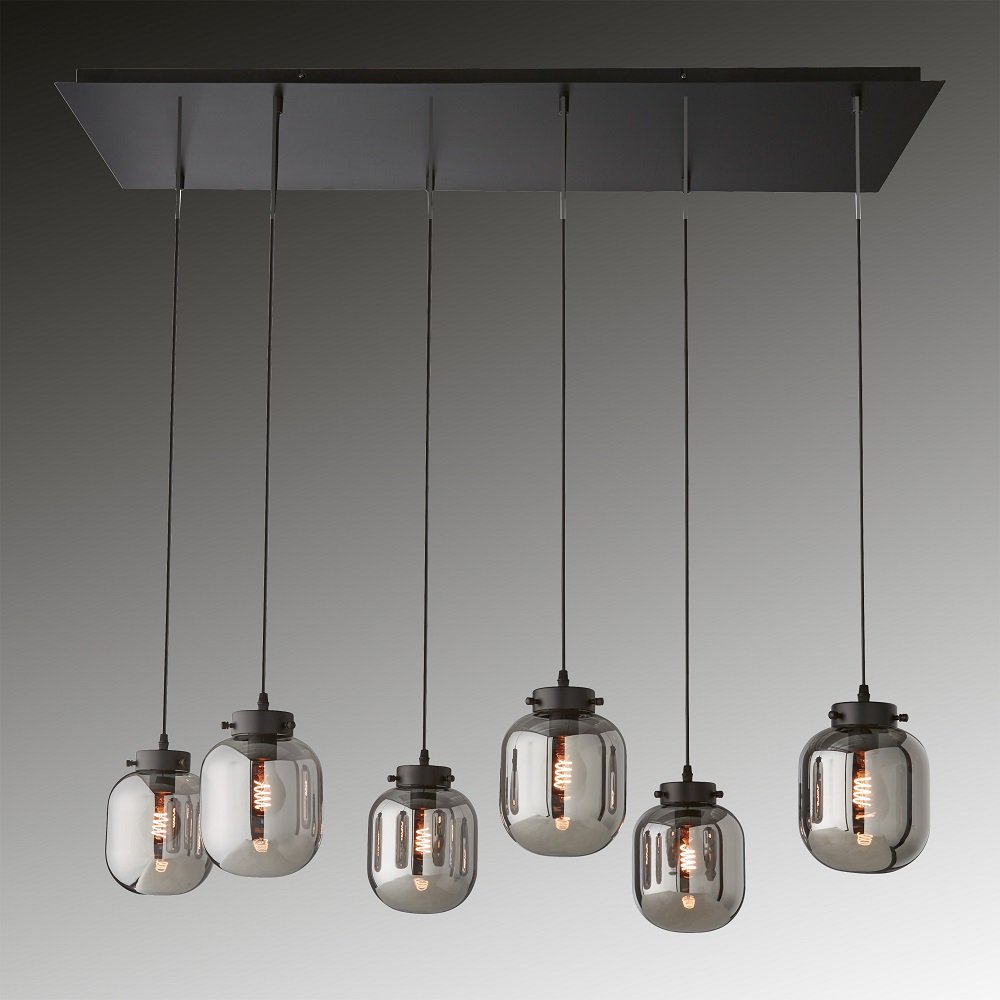 Fischer & Honsel 60900 Pendelleuchte Regi 6-flammig schwarz matt Glas ...