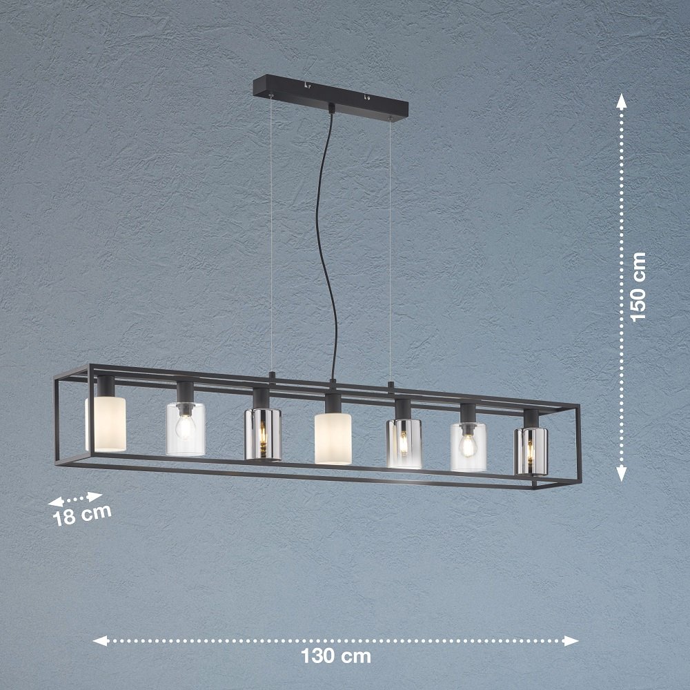 Fischer & Honsel 60909 Pendelleuchte Iska 7-flammig schwarz Glas ...