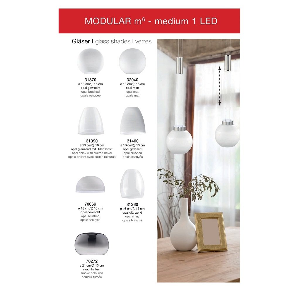 Fischer m6 LED Lampen 70248 & im 4x8,5W Pendelleuchte matt nickel Medium1-LED Glas Leuchten kaufen ohne --> online Shop