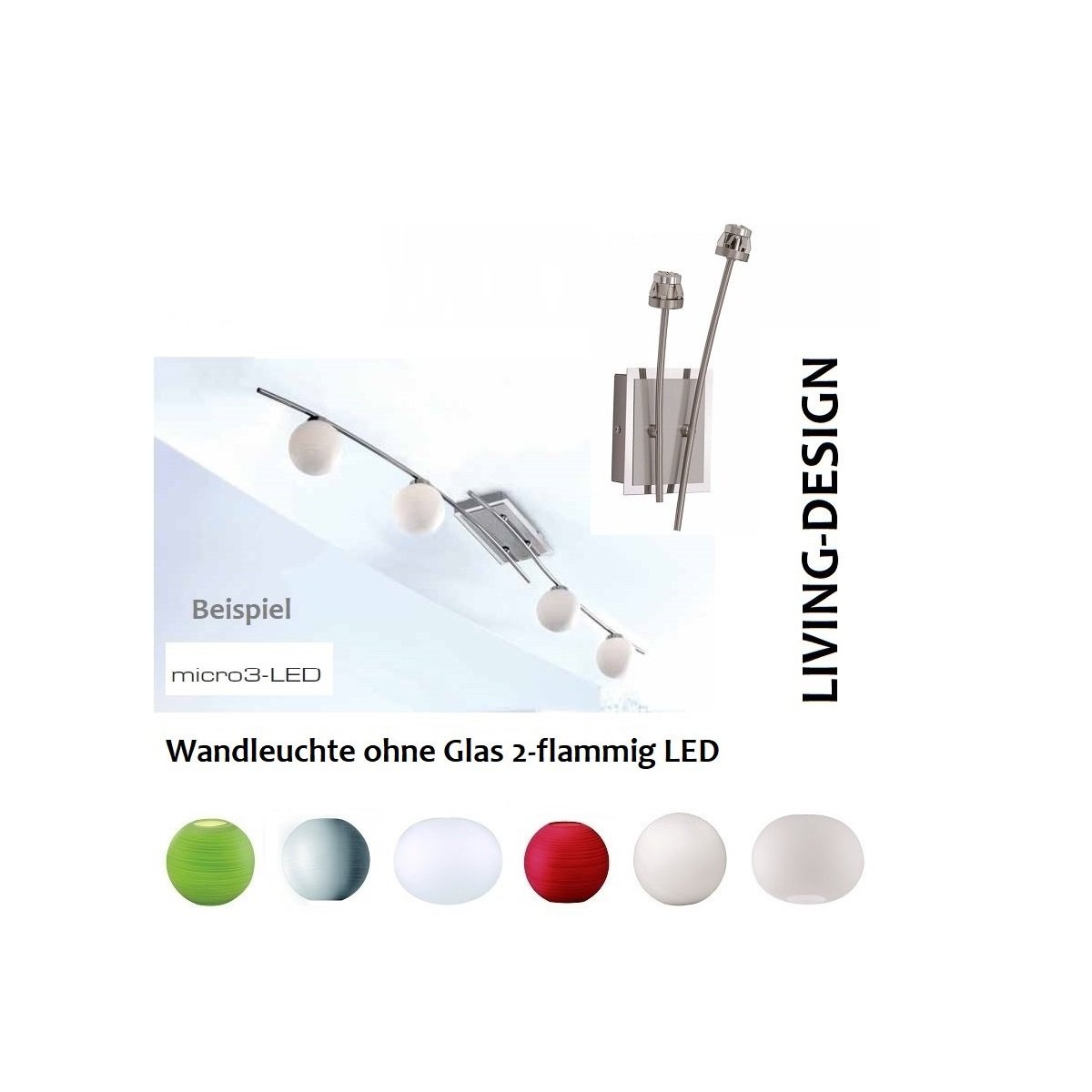 Fischer m6 micro 3 No. 19342 Wandleuchte ohne Glas 2-flammig LED nickel matt