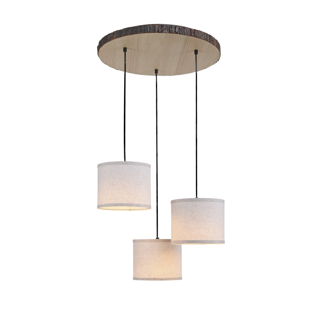 JUST LIGHT 11236-79 Pendelleuchte rund 3-flammig Holzdekor Stoffschirme E27
