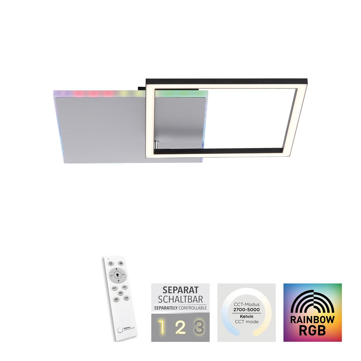 JUST LIGHT 11327-95 LED Deckenleuchte quadratisch aluminium CCT  Rainbow RGB
