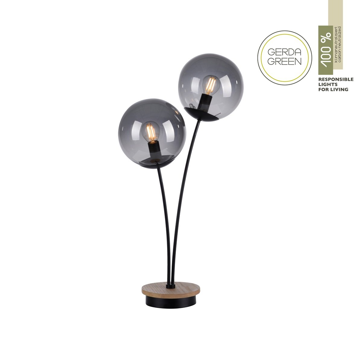 JUST LIGHT 11390-79  Green Widow LED Tischleuchte 2-flammig Holz rauchfarben