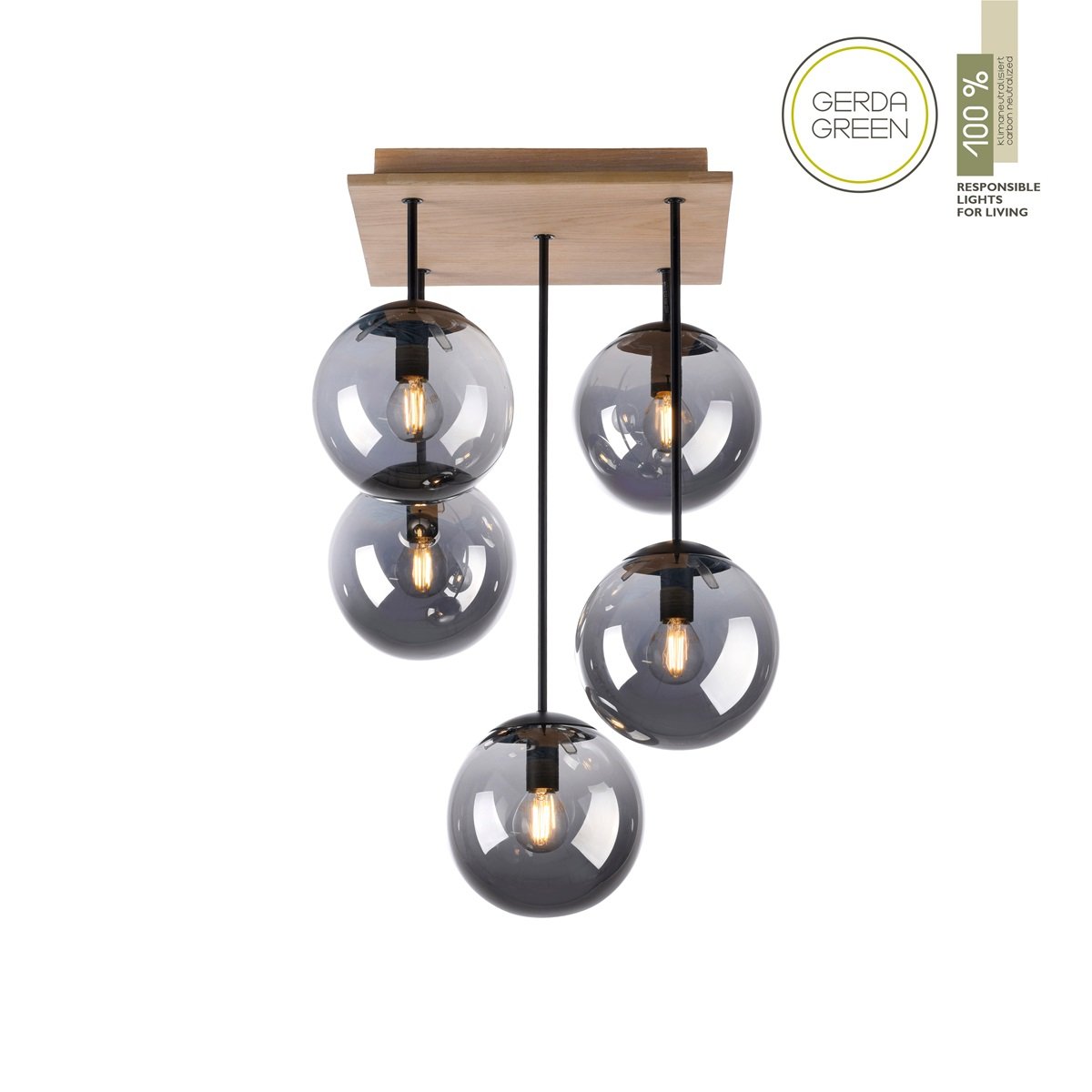 JUST LIGHT 11395-79 Green Widow LED Deckenleuchte 5-flammig Holz rauchfarben