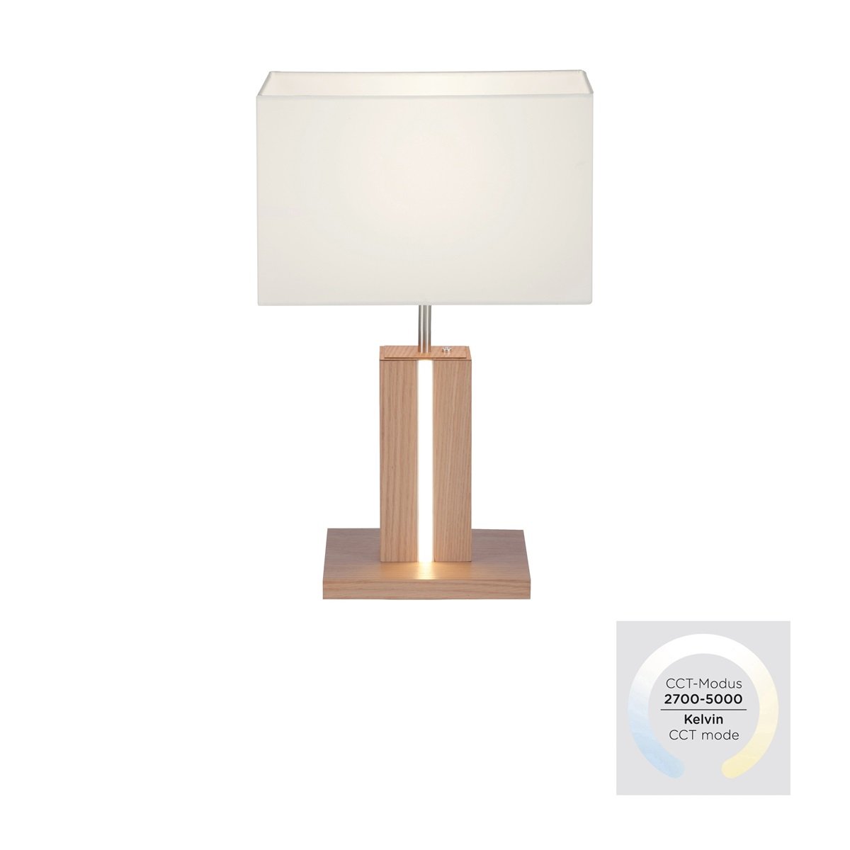 JUST LIGHT 11421-78 LED Tischleuchte Holzdekor Stoffschirm E27