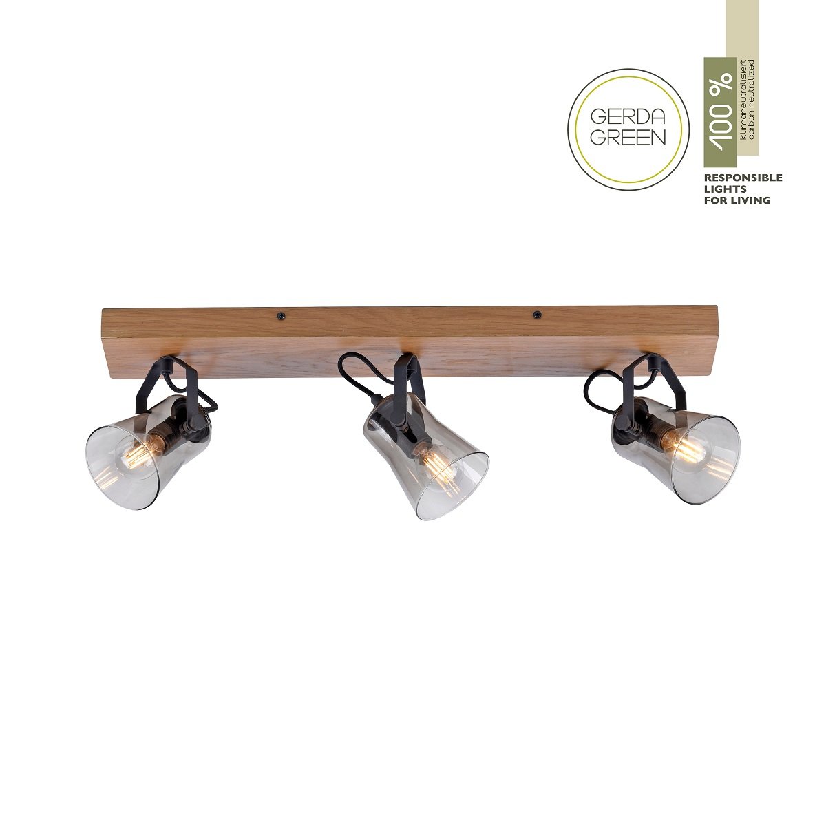 JUST LIGHT 11449-79 Deckenleuchte Green Langstr�m 3-flammig E14 Echtholz Eiche Rauchglas