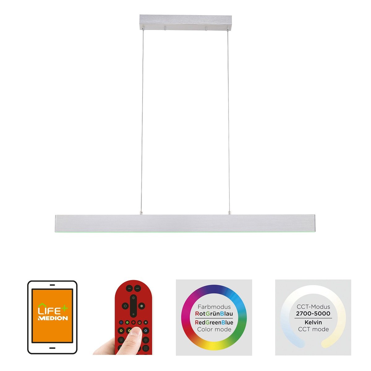 JUST LIGHT 11568-95 LED Pendelleuchte LOLAsmart-Nila Smart Home RGBW stahlfarben