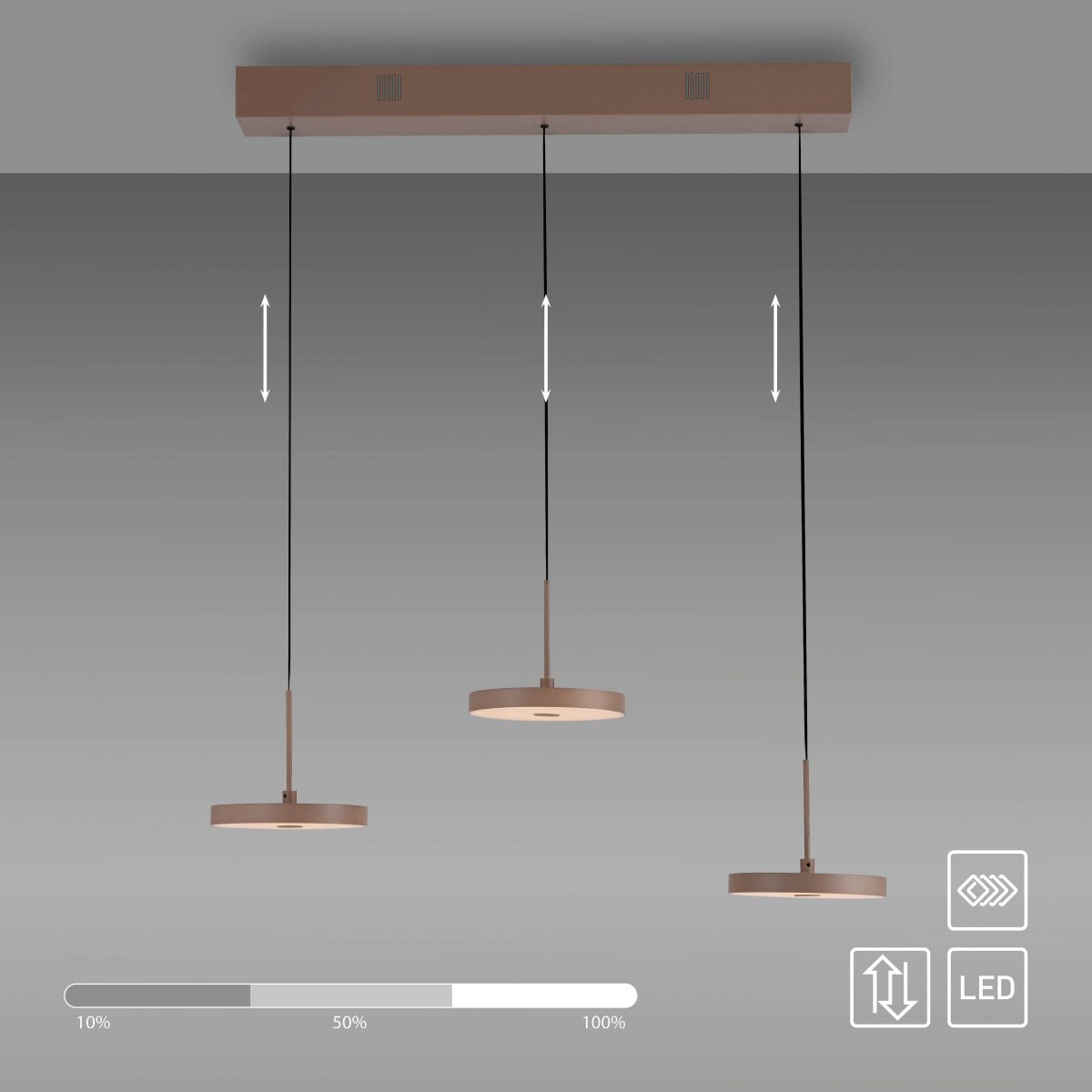 JUST LIGHT 13141-39 PLATA Pendelleuchte 3-flaming sandfarben 3000K