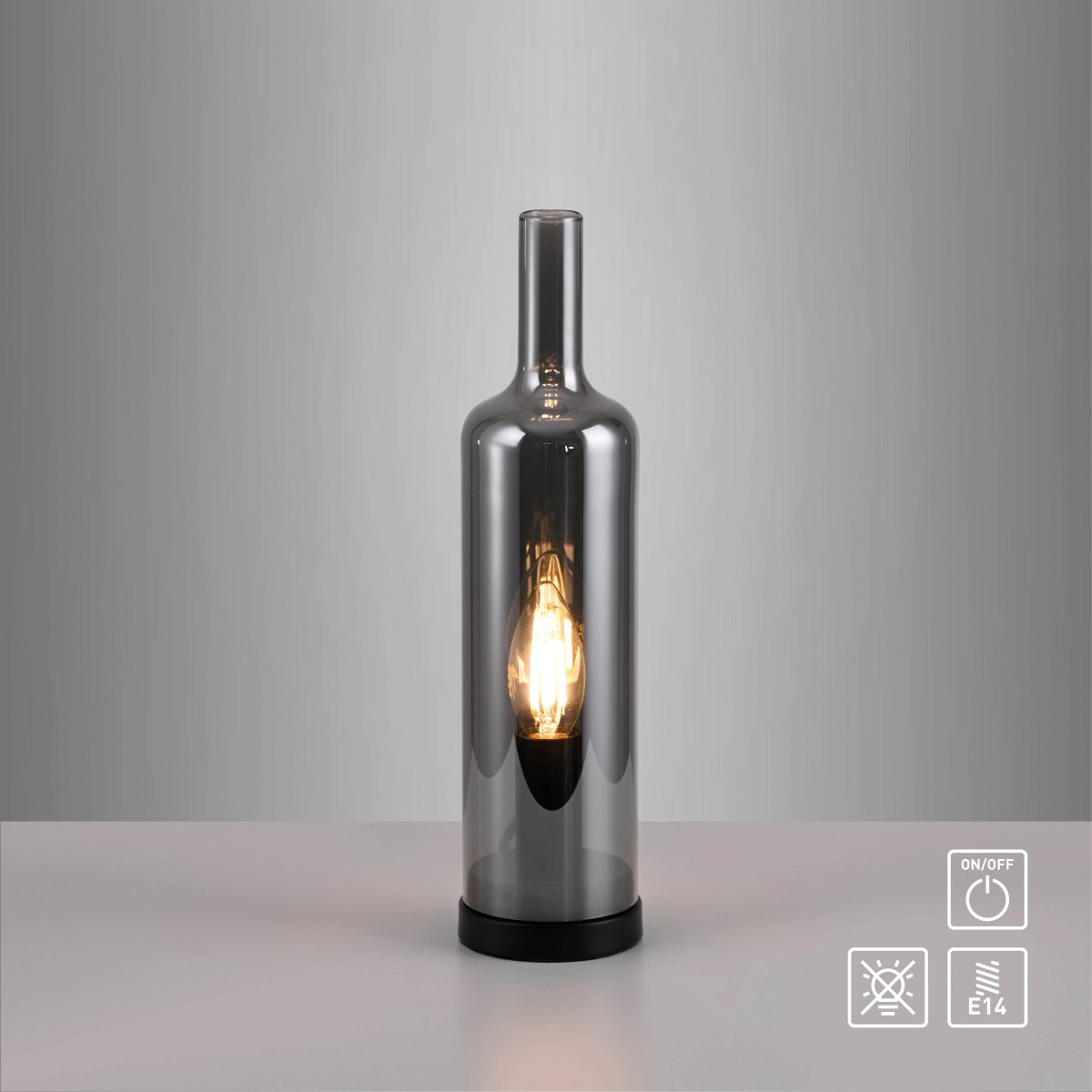 JUST LIGHT 14006-25 BOTTLE Tischleuchte rauchfarben Rauchglas