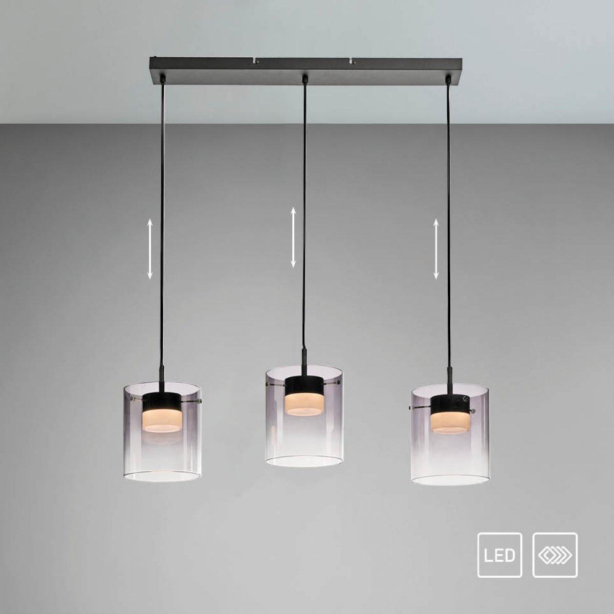 JUST LIGHT 14043-18 ELIO Pendelleuchte 3-flammig schwarz 3000K