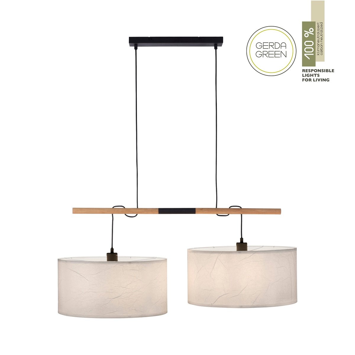 JUST LIGHT 14182-16 Green Sofie Pendelleuchte 2-flammig E27 Schwarz Papierschirm Wei�