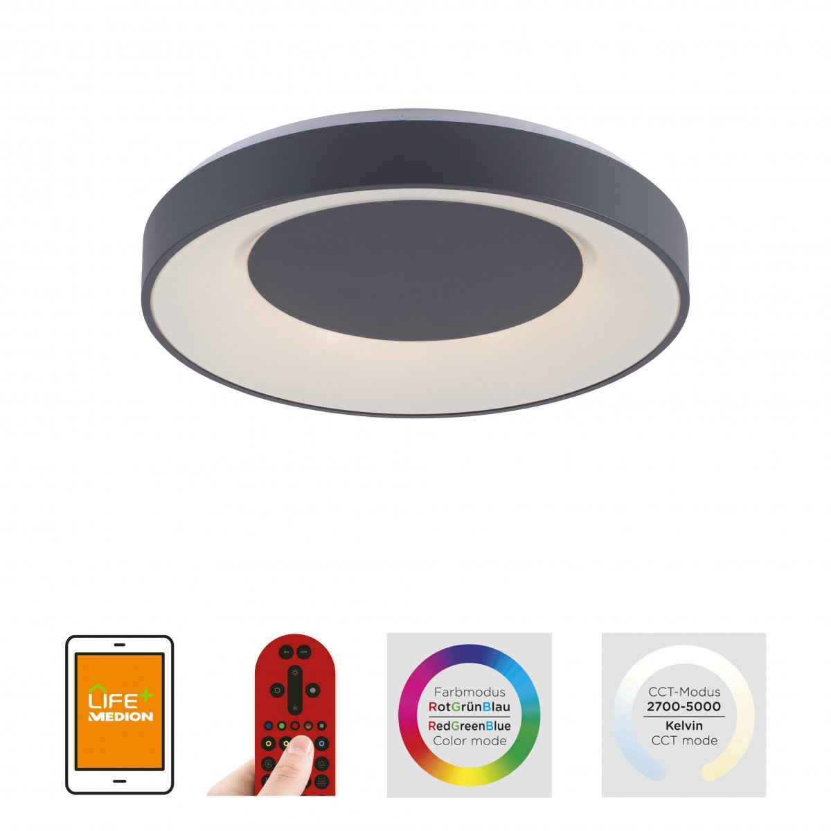 JUST LIGHT 14346-18 LOLAsmart LED Deckenleuchte LOLAsmart ANIKA anthrazit RGBW 48cm