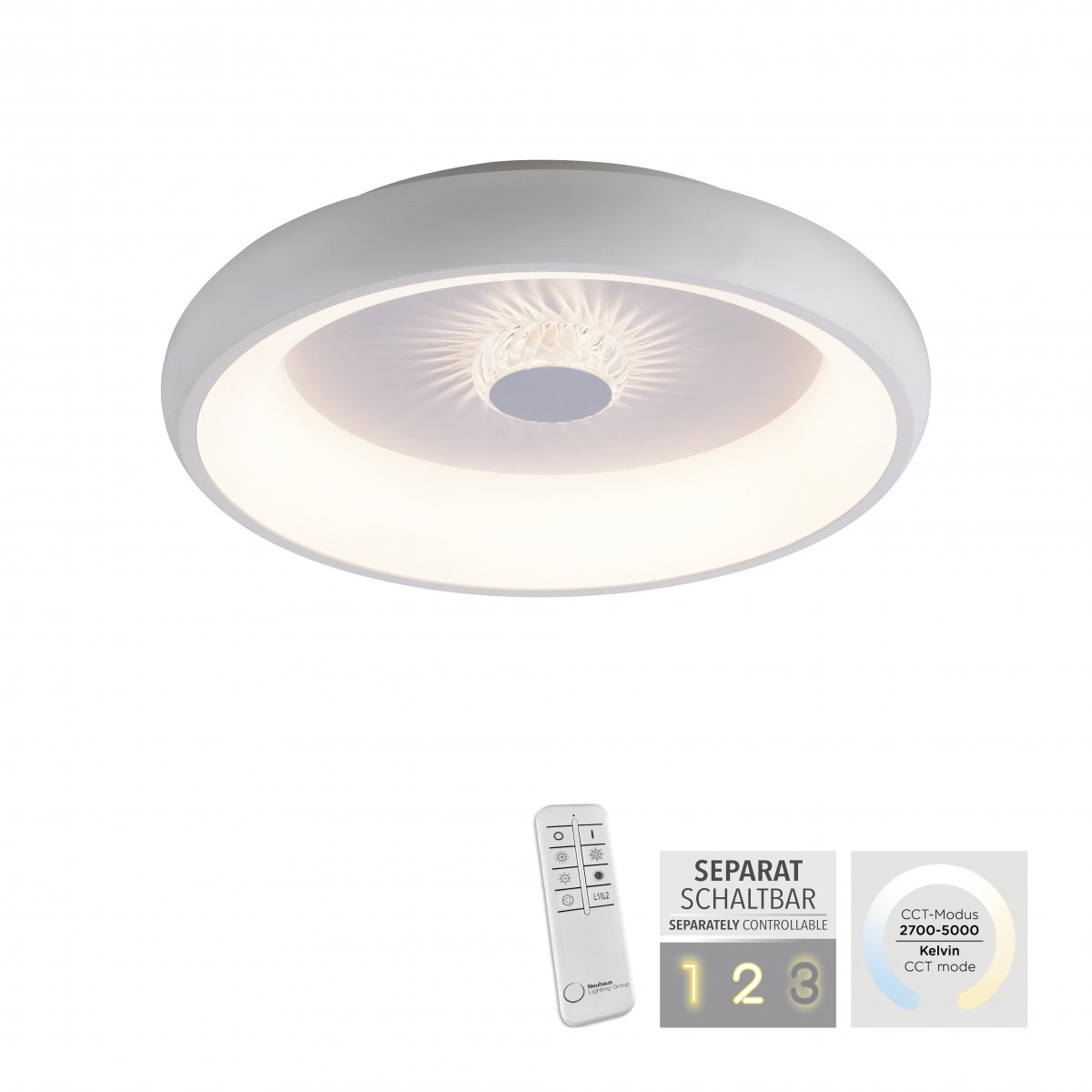 JUST LIGHT 14384-16 Deckenleuchte Vertigo wei� CCT Kristalleffekt 47cm