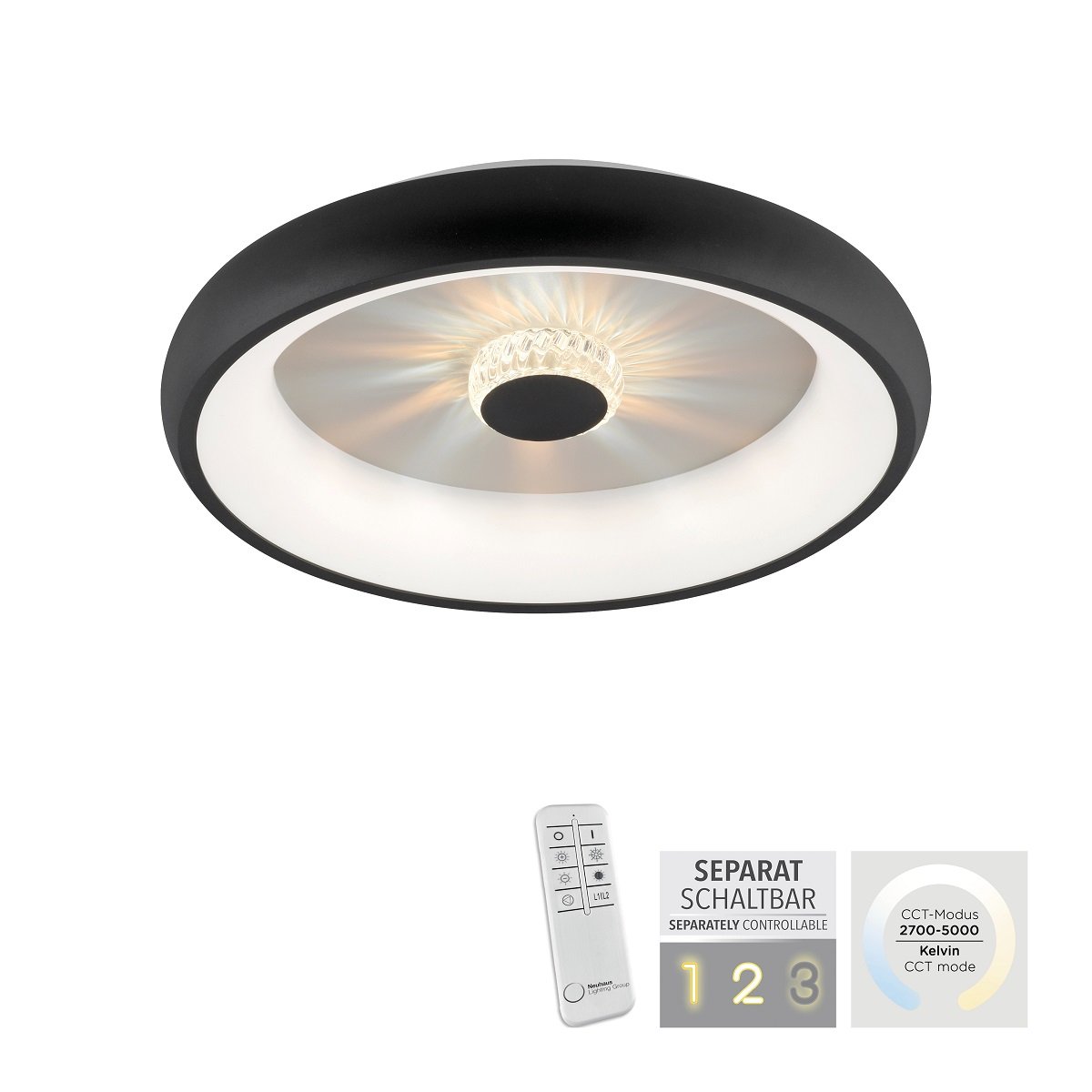 JUST LIGHT 14384-18 Deckenleuchte Vertigo schwarz CCT Kristalleffekt 47cm