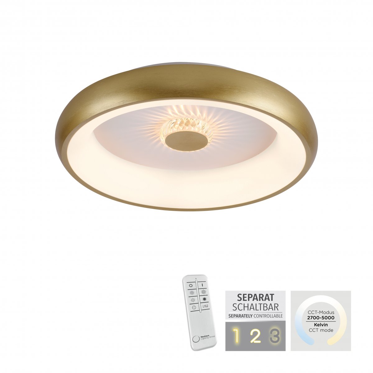 JUST LIGHT 14384-60 Deckenleuchte Vertigo messing matt CCT Kristalleffekt 47cm