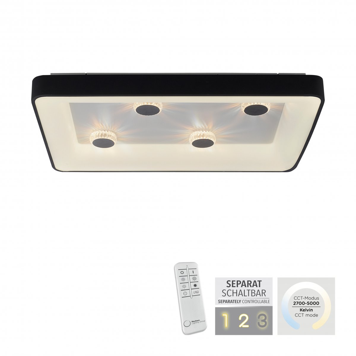 JUST LIGHT 14385-18 LED Deckenleuchte Vertigo Kristalleffekte rechteckig schwarz CCT