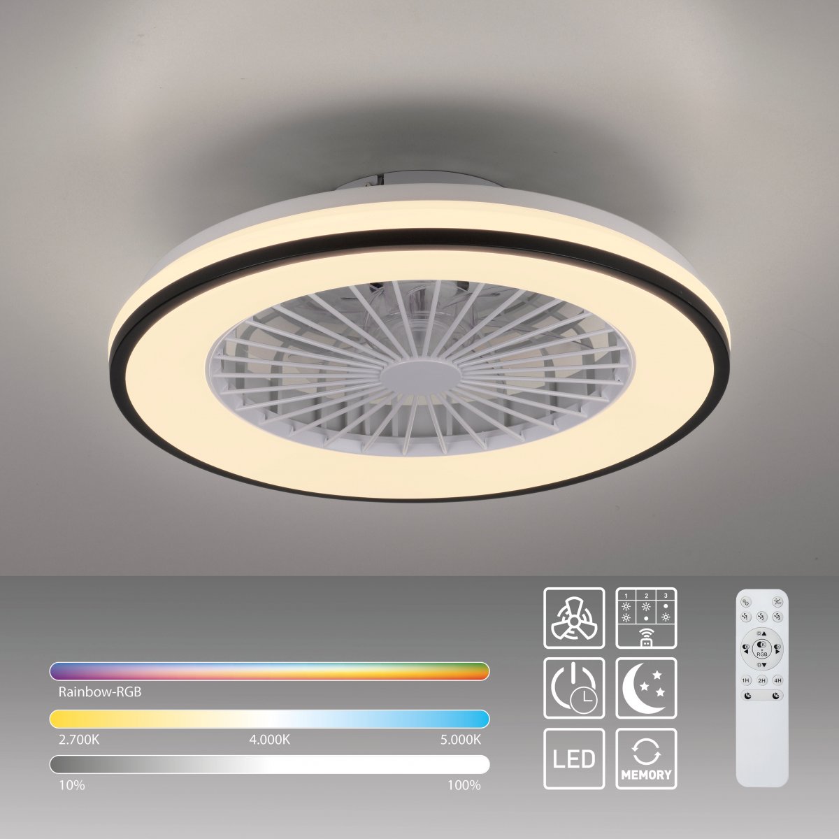 JUST LIGHT 14447-18 LENO Deckenleuchte & Ventilator CCT-Farbtemperatur