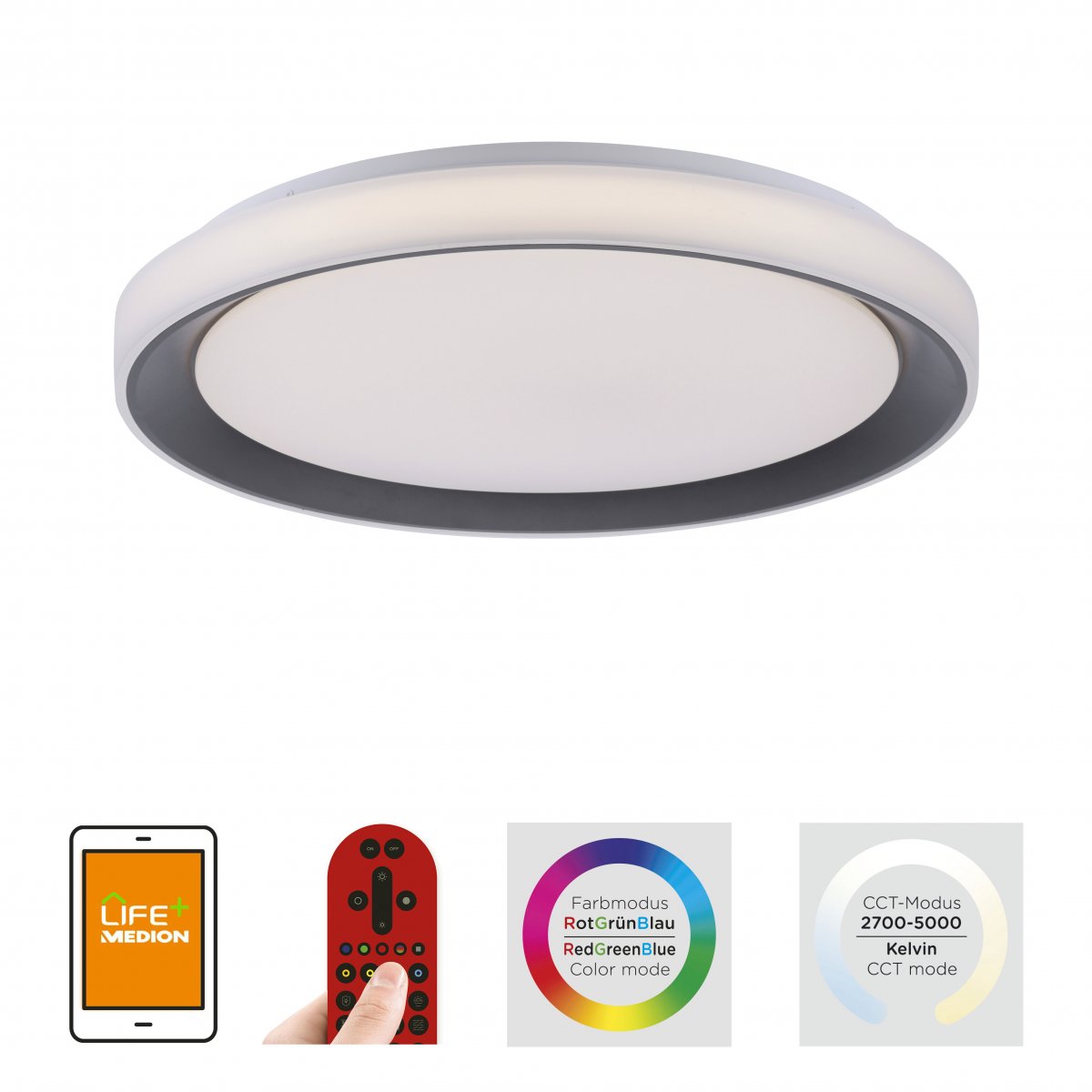 JUST LIGHT 14659-18 LOLAsmart LED Deckenleuchte DISC schwarz 51cm RGBW