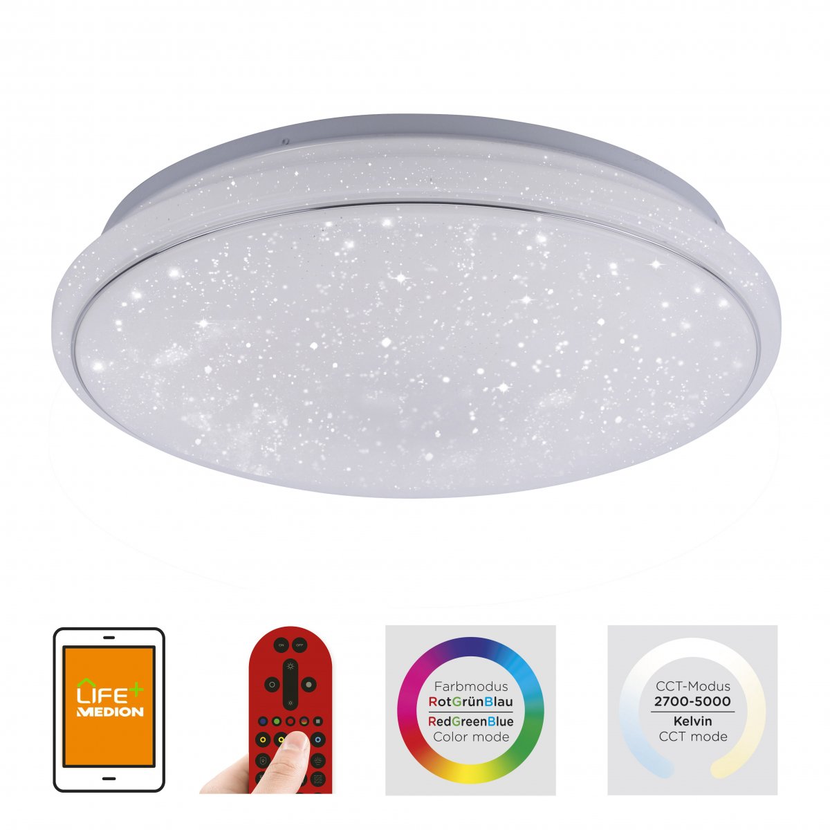 JUST LIGHT 14743-16 LOLAsmart LED Deckenleuchte Sternenhimmel rund 44cm RGBW