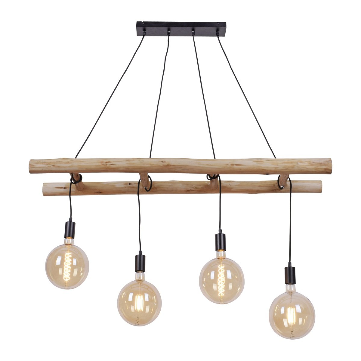 JUST LIGHT 15025-18 Pendelleuchte EDGAR 4-flammig schwarz Holz