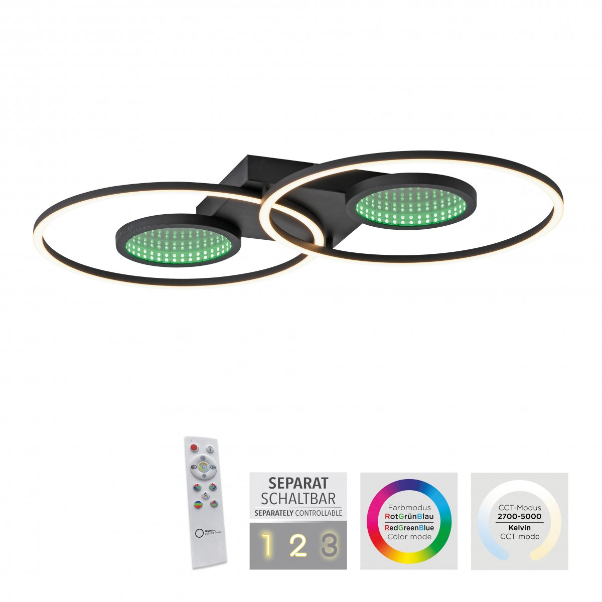 JUST LIGHT 15160-18 LED Deckenleuchte Tunel schwarz Effekte RGB Rainbow CCT