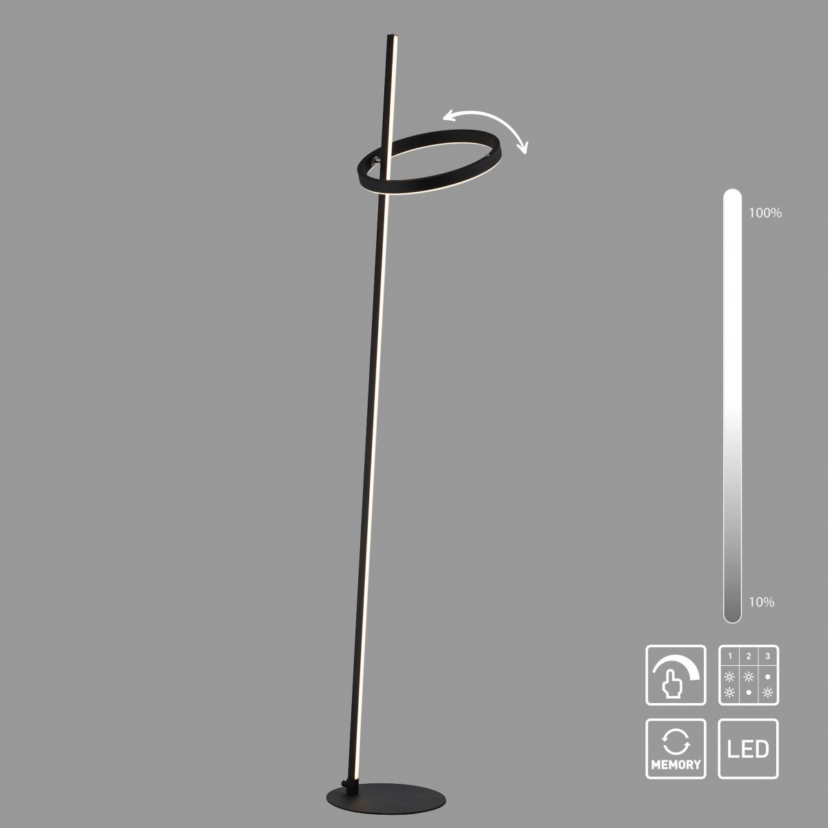 JUST LIGHT 15397-18 RITUS Stehleuchte schwarz per Touchdimmer