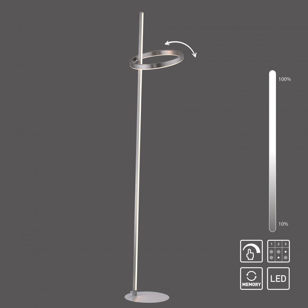 JUST LIGHT 15397-55 RITUS Stehleuchte stahl dimmbar, Touchdimmer