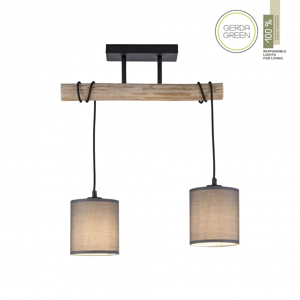 JUST LIGHT 15782-29 GREEN TRIBU Pendelleuchte taupe Stoffschirm 2-flammig