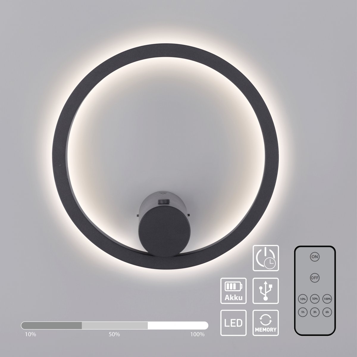 JUST LIGHT 18280-13 ARCHIE AKKU-Wandleuchte anthrazit 3000K