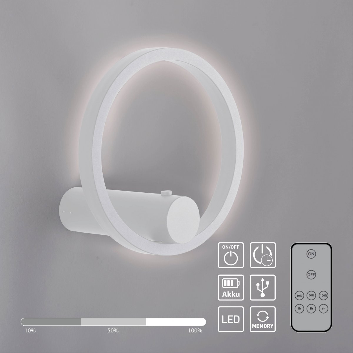 JUST LIGHT 18280-16 ARCHIE AKKU-Wandleuchte weiss 3000K