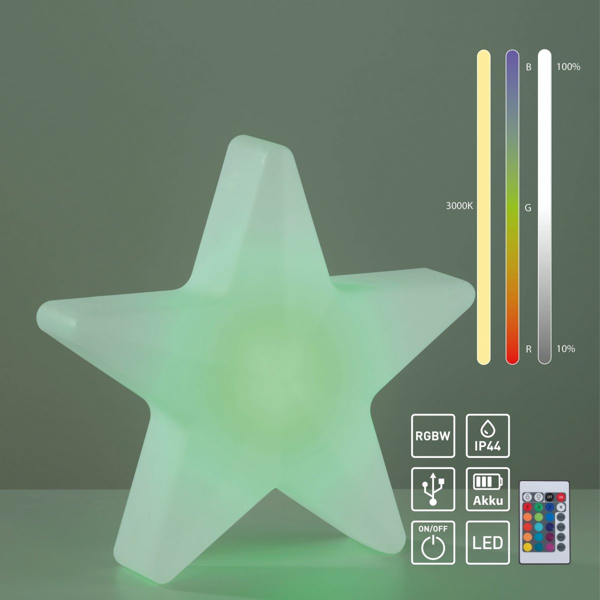 JUST LIGHT 19290-16 AKKU STAR AKKU-Leuchte weiss RGBW-Farbwechsel