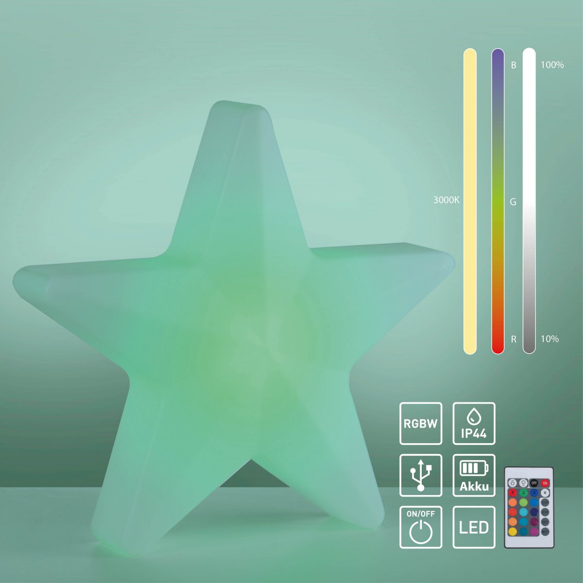 JUST LIGHT 19291-16 AKKU STAR AKKU-Leuchte weiss RGBW-Farbwechsel