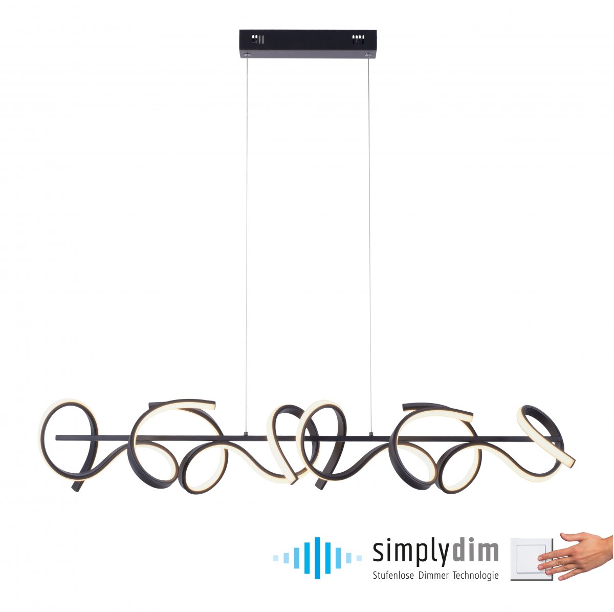 JUST LIGHT LED Pendelleuchte 19033-18 CURLS schwarz 3000K Simply Dim