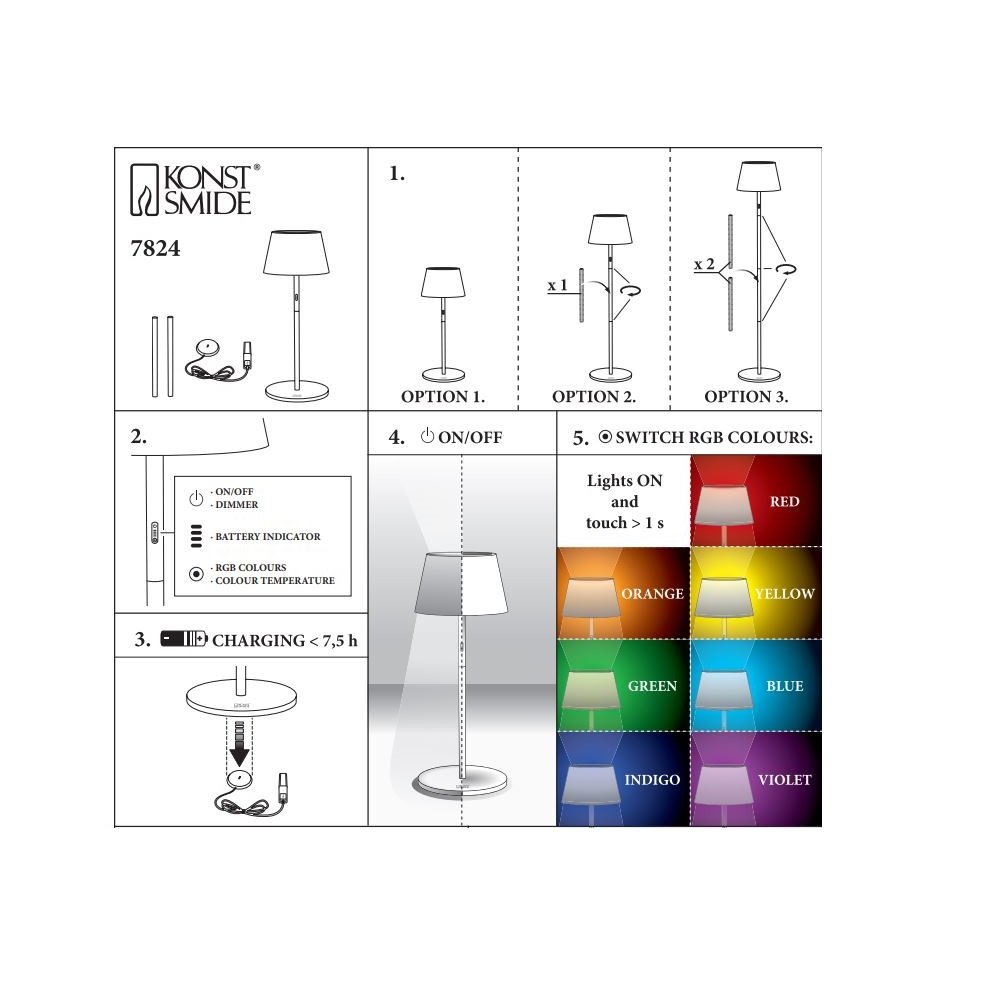 KONSTSMIDE 7824-250 USB Stehleuchte Pomezia weiß höhenverstellbar RGBW -->  Leuchten & Lampen online kaufen im Shop