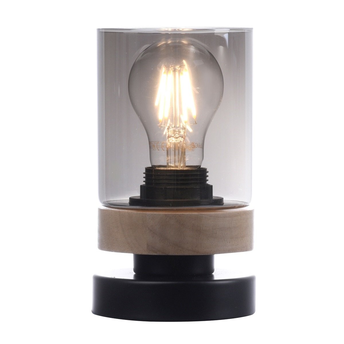 Leuchten Direkt 11310-18 PASQUAL Tischleuchte 1-flammig Holz Rauchglas