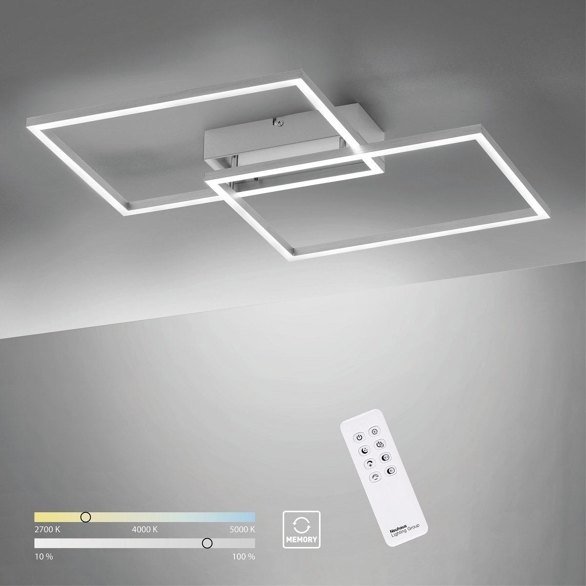 Leuchten Direkt 14018-55 LED Deckenleuchte Iven stahl CCT Steuerung